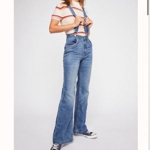Free People High Rise Suspender Flared Jeans